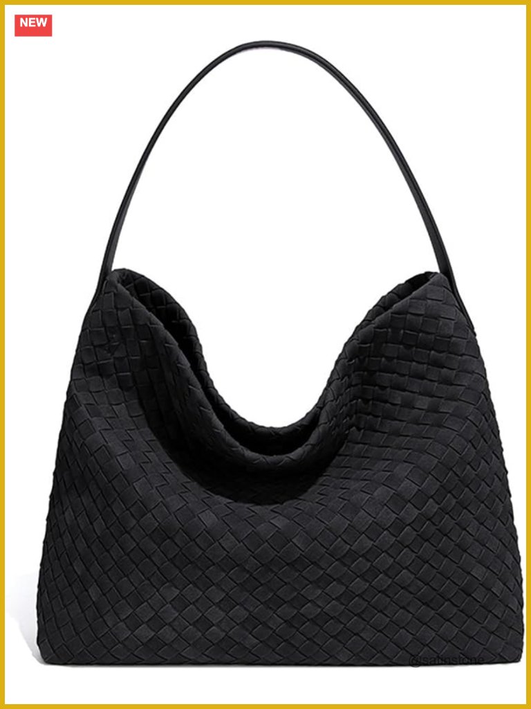 Woven Suede Hobo Bag With Leather Crossbody Strap Tote